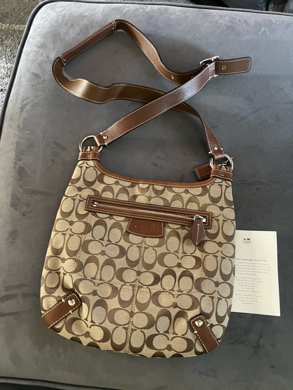Coach Signature Crossbody Featuring Brown Canvas With Leather Trim